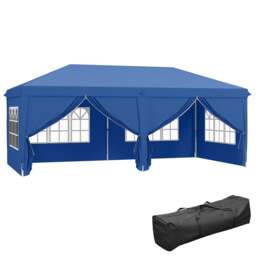 Rackhams 3m x 6m Pop Up Gazebo Party Tent Canopy Marquee with Storage Bag Blue - Brown - thumbnail 3
