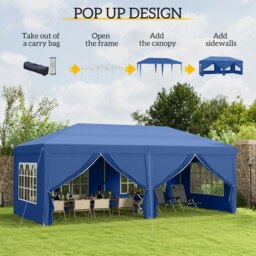 Rackhams 3m x 6m Pop Up Gazebo Party Tent Canopy Marquee with Storage Bag Blue - Brown - thumbnail 4