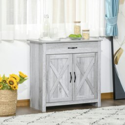 Rackhams Farmhouse Barn Door Sideboard Accent Buffet Cabinet Coffee Bar Grey Grain - Grey