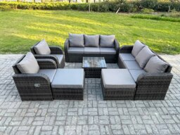 Rackhams 10 Seater Outdoor Rattan Garden Furniture Set with 2 Sofas, 2 Reclining Chairs, Coffee Table & 2 Footstools - Dark Grey - thumbnail 3