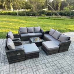 Rackhams 10 Seater Outdoor Rattan Garden Furniture Set with 2 Sofas, 2 Reclining Chairs, Coffee Table & 2 Footstools - Dark Grey - thumbnail 1