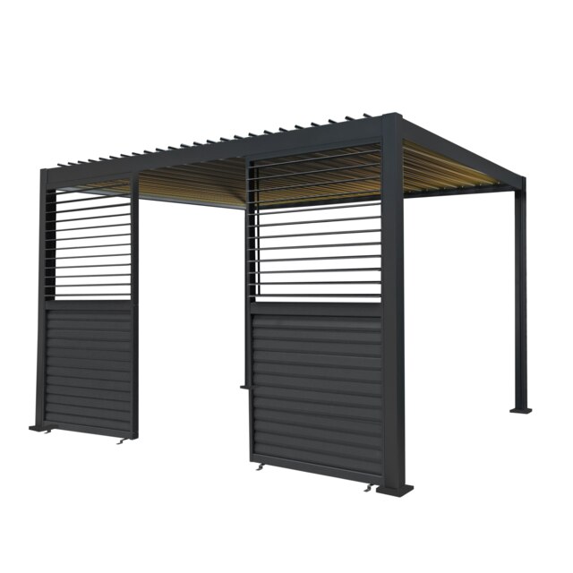 Rackhams Anthracite Aluminium Pergola With LED Lights & 2 x Shutter Panels - 3m x 4m - image 1