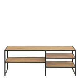 Rackhams Seaford Black Metal Open TV Unit with 3 Oak Shelves - 1 - thumbnail 2