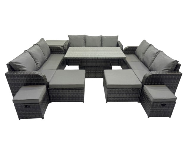 Rackhams Rattan Garden Furniture Dining Set 13 seater Patio Height Adjustable Rising Lifting Table Sofa Set with Side Table Dark Grey Mixed - image 1