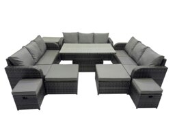 Rackhams Rattan Garden Furniture Dining Set 13 seater Patio Height Adjustable Rising Lifting Table Sofa Set with Side Table Dark Grey Mixed - thumbnail 1