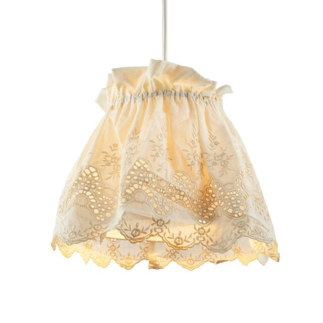 Rackhams Modern Cream Cotton Fabric Pendant Lamp Shade with Floral Lace Design - image 1