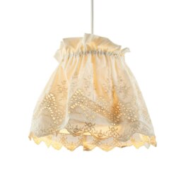 Rackhams Modern Cream Cotton Fabric Pendant Lamp Shade with Floral Lace Design - thumbnail 1