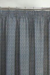 "Rackhams Aztec Pencil Pleat Fully Lined Ready Made Taped Top Curtain Pair - Navy - 46 x 90""" - thumbnail 2