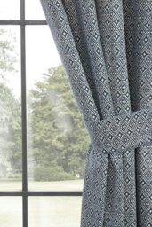 "Rackhams Aztec Pencil Pleat Fully Lined Ready Made Taped Top Curtain Pair - Navy - 46 x 90""" - thumbnail 3
