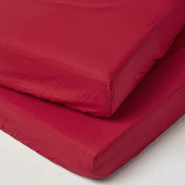 Rackhams Cotton Fitted Cot Sheets 200 Thread Count, 2 Pack - Red - image 1