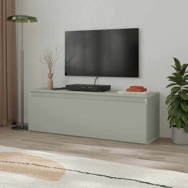 Rackhams Modern TV Stand Unit 120cm with Soft-Close Drop-Down Door Non-handle Design & Storage Space, Living Room - Ash Green - image 1
