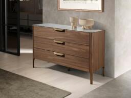 Rackhams Walnut Chest of Drawers With Marble-effect Glass Top 7044 - thumbnail 3
