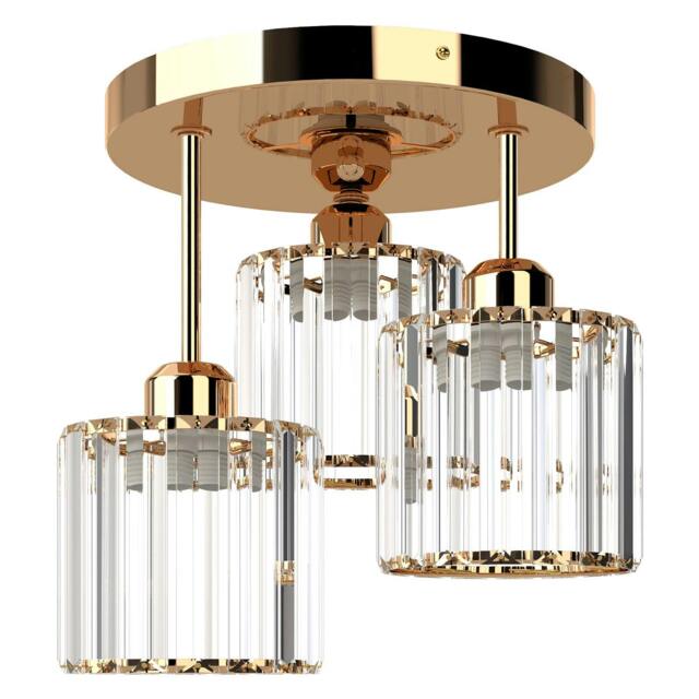 Rackhams Crystal Ceiling Light Semi Flush Mount Chandelier Modern Hallway Lamp - LumoLux Trio - Gold