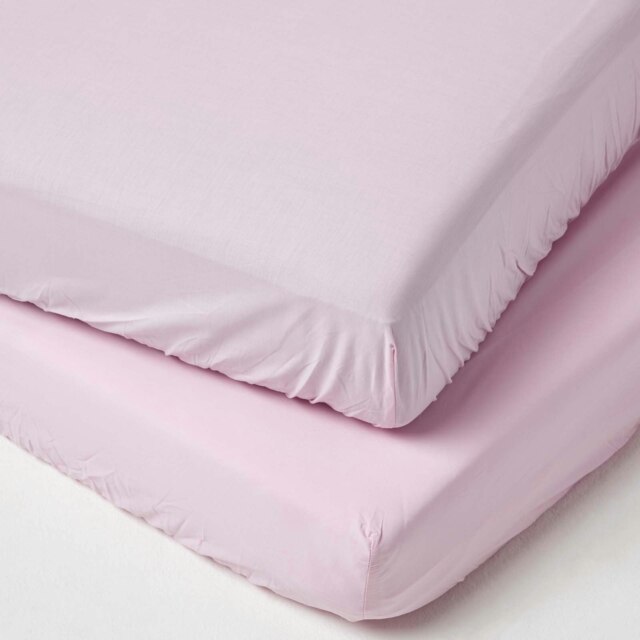 Rackhams Cotton Cot Bed Fitted Sheets 200 Thread Count, 2 Pack - Pink - image 1
