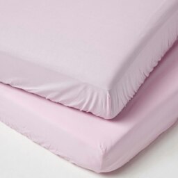 Rackhams Cotton Cot Bed Fitted Sheets 200 Thread Count, 2 Pack - Pink