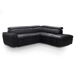 Rackhams Nevada Black Leather Corner Sofa Bed Tilting Headrest + Storage Ottoman - Right Hand Facing + Footstool - thumbnail 2