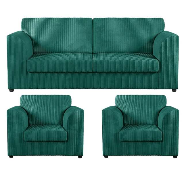 Rackhams Luxor Full Jumbo Cord 3 Seater and 2 x Armchairs - Full Back - Teal
