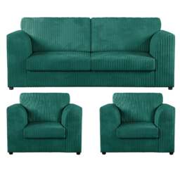 Rackhams Luxor Full Jumbo Cord 3 Seater and 2 x Armchairs - Full Back - Teal - thumbnail 1