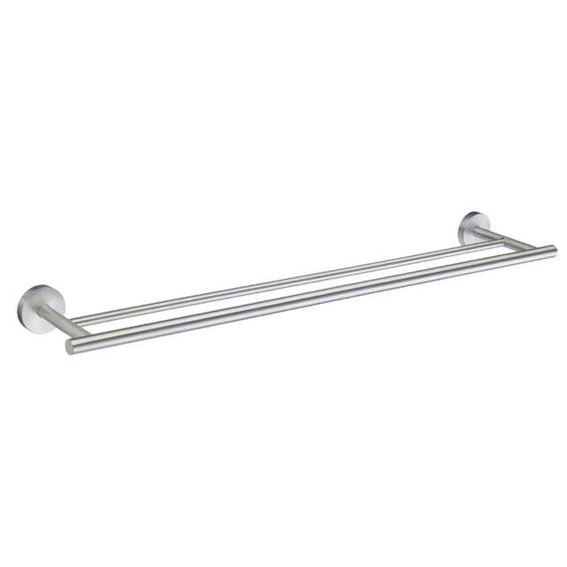"Rackhams Brushed Chrome Double Towel Rail 64.8cm/25.5"" Wall Mounted with Concealed Screws Bathroom Towel Holder"