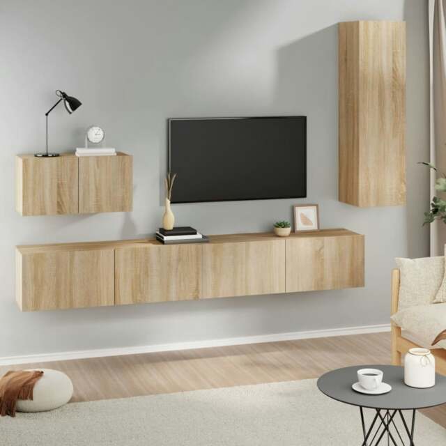 Rackhams 4 Piece TV Cabinet Set Sonoma Oak Engineered Wood - Brown - Engineered wood