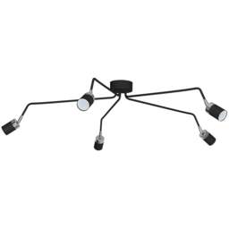 Rackhams Joker Hand Made Ceiling Lamp In Matt Black With Striking Chrome Detail Featuring 5 Minmalistic Slender Cylinder Shades - thumbnail 4