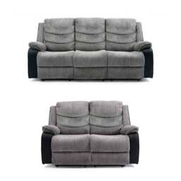Rackhams Roma Jumbo Cord with Leather Sofa 3+2 Seater Fabric Recliner Sofa in Grey with Black - 3 Seater & 2 Seater Set - thumbnail 3