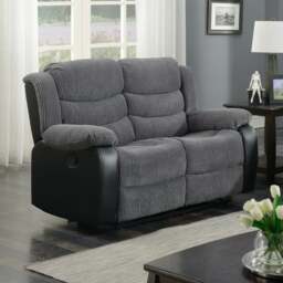 Rackhams Roma Jumbo Cord with Leather Sofa 3+2 Seater Fabric Recliner Sofa in Grey with Black - 3 Seater & 2 Seater Set - thumbnail 5