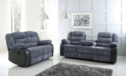 Rackhams Roma Jumbo Cord with Leather Sofa 3+2 Seater Fabric Recliner Sofa in Grey with Black - 3 Seater & 2 Seater Set - thumbnail 2