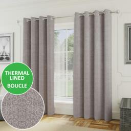 "Rackhams Thick Boucle Thermal Room Darkening Eyelet Curtain For Living Room & Bedrooms - Silver - 54"" (137cm) - 66"" (168cm)" - thumbnail 1