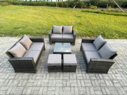 Rackhams Outdoor Lounge Sofa Set Wicker PE Rattan Garden Furniture Set with Square Coffee Table Double Seat Sofa 2 Small Footstools Dark Grey Mixed - thumbnail 2