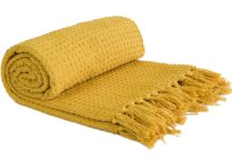 Rackhams Honeycomb Throw Cotton - Ochre - 178x254cm - thumbnail 1
