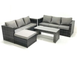Rackhams Garden Outdoor Rattan Furniture Set with Sofa Coffee table Big Footstool Dark Grey Mixed - thumbnail 1