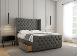 Rackhams York Divan Bed with Drawers - Double - Solid Wood - Grey - thumbnail 2