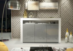Rackhams Sideboard 155cm – White Matt Body and Grey High Gloss Doors - 155 cm -  MDF/Chipboard - 1 - thumbnail 5