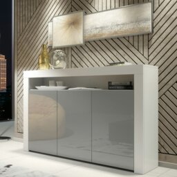 Rackhams Sideboard 155cm – White Matt Body and Grey High Gloss Doors - 155 cm -  MDF/Chipboard - 1