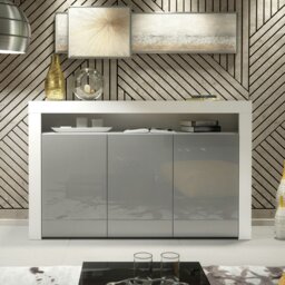 Rackhams Sideboard 155cm – White Matt Body and Grey High Gloss Doors - 155 cm -  MDF/Chipboard - 1 - thumbnail 2