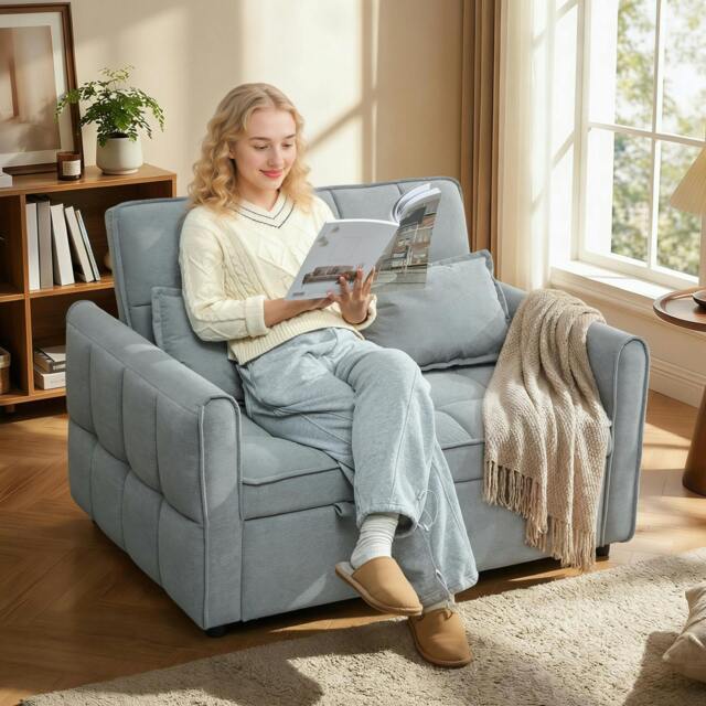 Rackhams 2 Seater Sofa Bed, 3-in-1 Sleeper Sofa with Adjustable Backrest - Grey - Sofa Bed - image 1