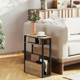 Rackhams Narrow Side Table with Storage, Bedside End Table, Walnut Brown - Walnut brown - 46 x 18 cm - Particle board, metal