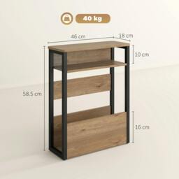 Rackhams Narrow Side Table with Storage, Bedside End Table, Walnut Brown - Walnut brown - 46 x 18 cm - Particle board, metal - thumbnail 5