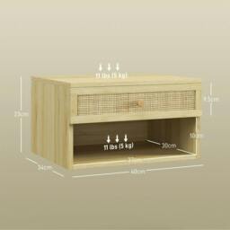 Rackhams Set of Two Rattan Panel Floating Bedside Tables - Wood-Effect - thumbnail 3