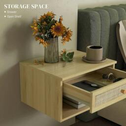 Rackhams Set of Two Rattan Panel Floating Bedside Tables - Wood-Effect - thumbnail 6