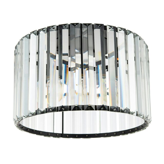 Rackhams Modern Chic Matte Black and Clear Crystal Glass Flush Ceiling Light Fitting - image 1