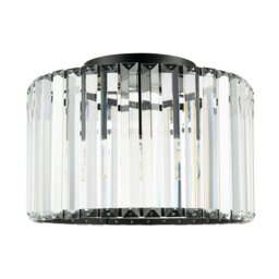 Rackhams Modern Chic Matte Black and Clear Crystal Glass Flush Ceiling Light Fitting - thumbnail 2
