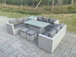 Rackhams U Shape Rattan Garden Furniture Set with Adjustable Table, 3 Sofas, Side Table & 2 Footstools - Light Grey - thumbnail 3