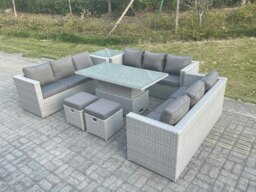 Rackhams U Shape Rattan Garden Furniture Set with Adjustable Table, 3 Sofas, Side Table & 2 Footstools - Light Grey - thumbnail 2