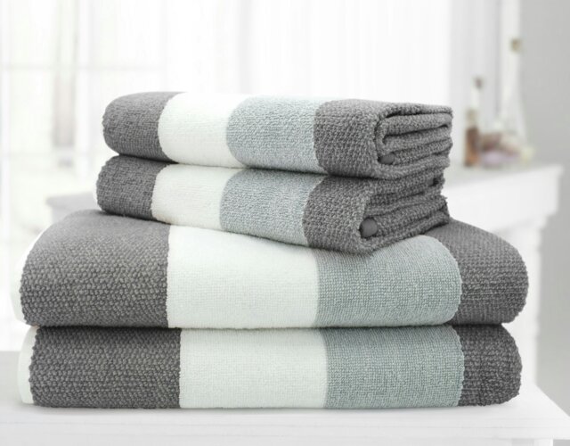 Rackhams 100% Cotton Stripe Towels - Grey - Charcoal - Hand Towel