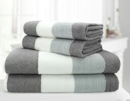 Rackhams 100% Cotton Stripe Towels - Grey - Charcoal - Hand Towel