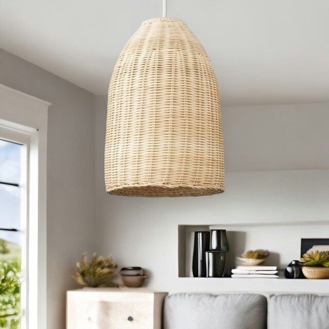 Rackhams Bamboo Wicker Boho Rattan Ceiling Light Pendant Shade Natural Brown - image 1