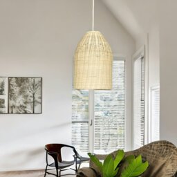 Rackhams Bamboo Wicker Boho Rattan Ceiling Light Pendant Shade Natural Brown - thumbnail 4