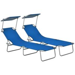 Rackhams Outdoor Foldable Sun Lounger Set of 2, 4 Level Adjustable Backrest Reclining Sun Lounger Chair with Angle Adjust Sun Shade Awning, Blue - thumbnail 1